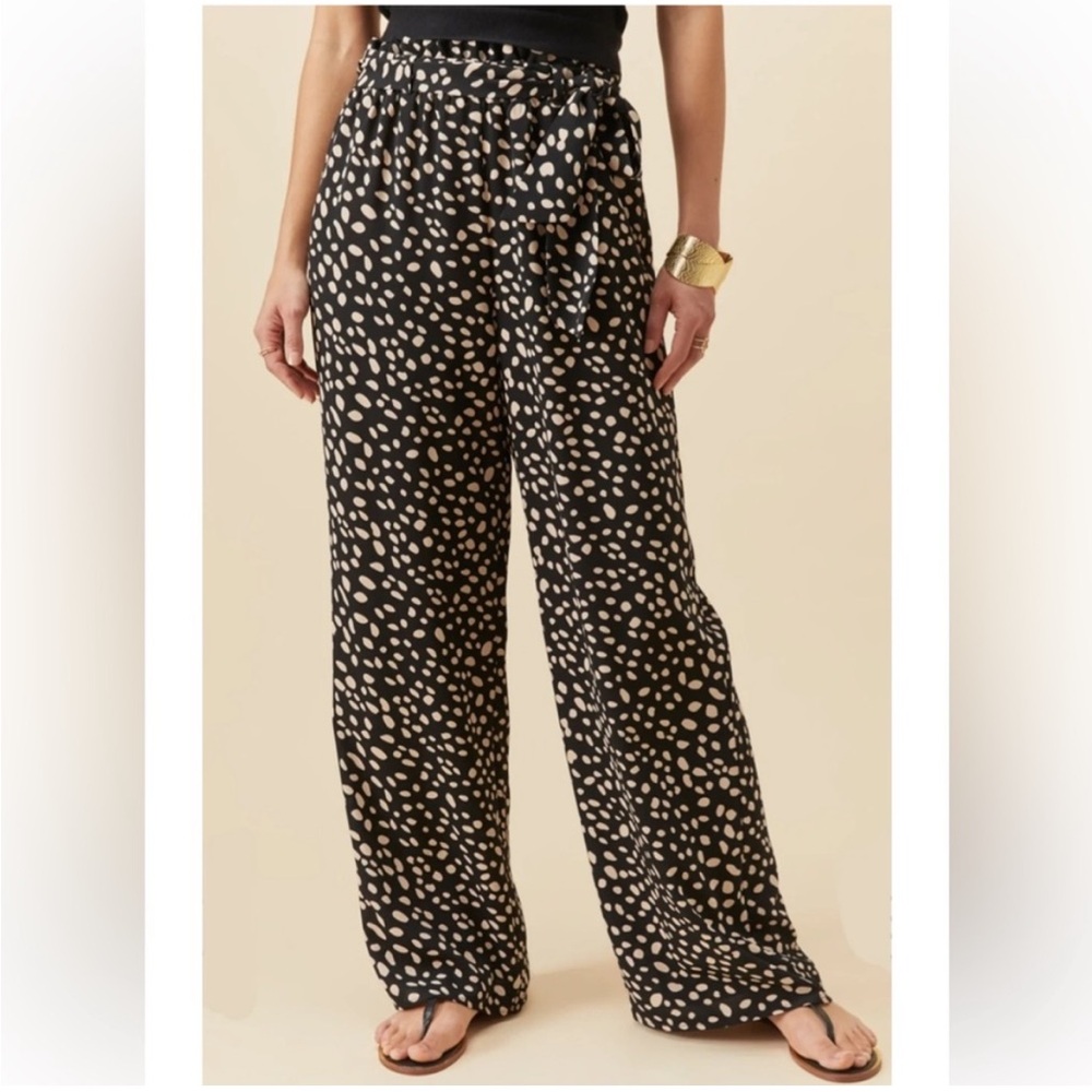 ALYA Oversized Wide Leg PolkaDot Dress Pants Black and Tan Women’s Size Large
